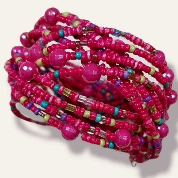 Vintage Boho 1970s Seed Bead Wired Cuff Style Bracelet - Picture 3 of 12